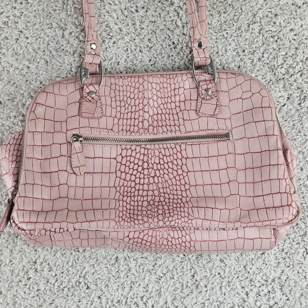 Jones New York Croco Pink Genuine Leather Purse Tote Shoulder Bag Croc Embossed